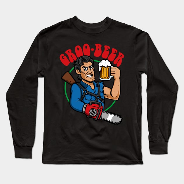 Grobeer Funny Beer Drinking Horror Movie Groovy Hero Long Sleeve T-Shirt by BoggsNicolas